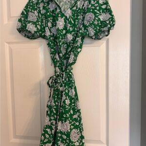 J. Crew Green Puff Sleeve Maxi Sundress